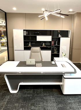 速发烤漆约公桌简办白色经理老板桌轻奢时尚总俱桌办公家裁组合