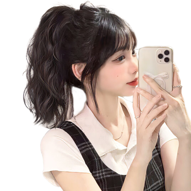速发马尾假发仿真人发假发辫子抓夹高马尾神器云朵卷发可扎假发马