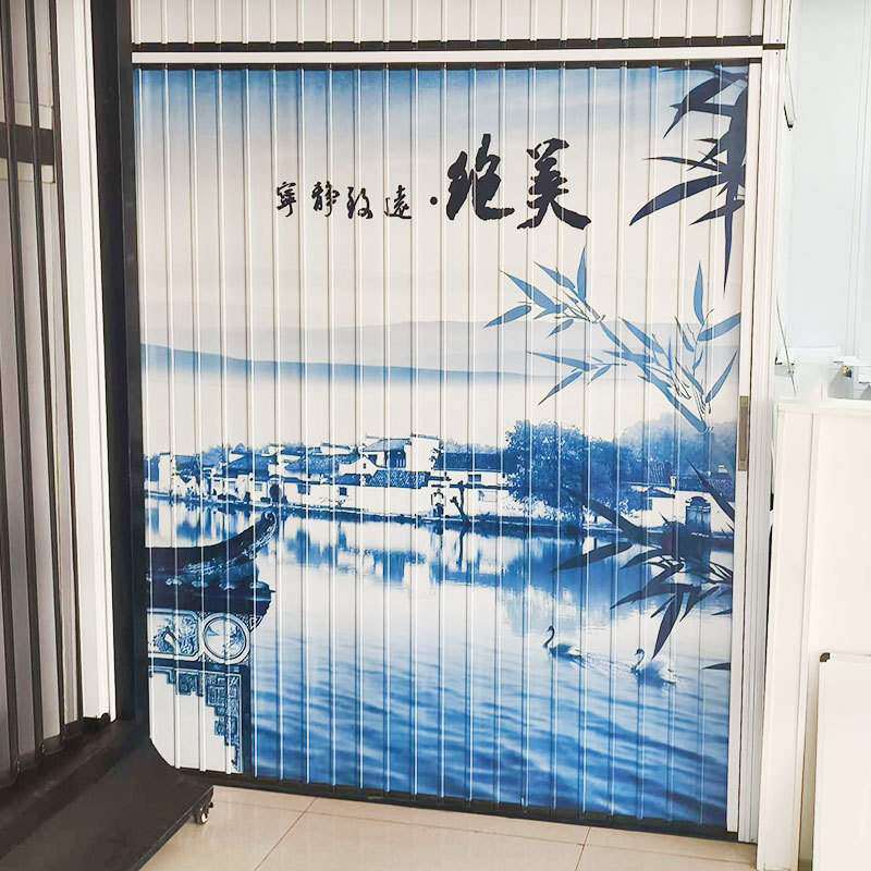 铝合金折叠门山水图画隐形推拉门喷绘全铝手动推拉折叠门