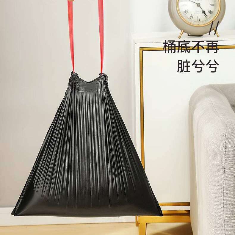 黑色一次性手提式加厚垃圾袋点断抽绳式塑料袋家用厨房加厚耐用