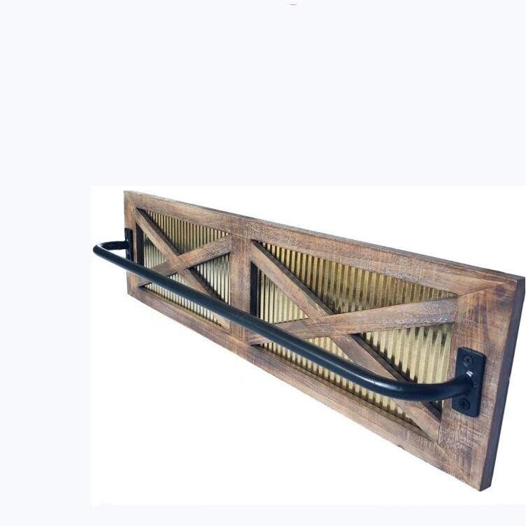 壁挂式毛巾架用于浴室/厨房/车库带谷仓门板现代哑光黑杆复古金色