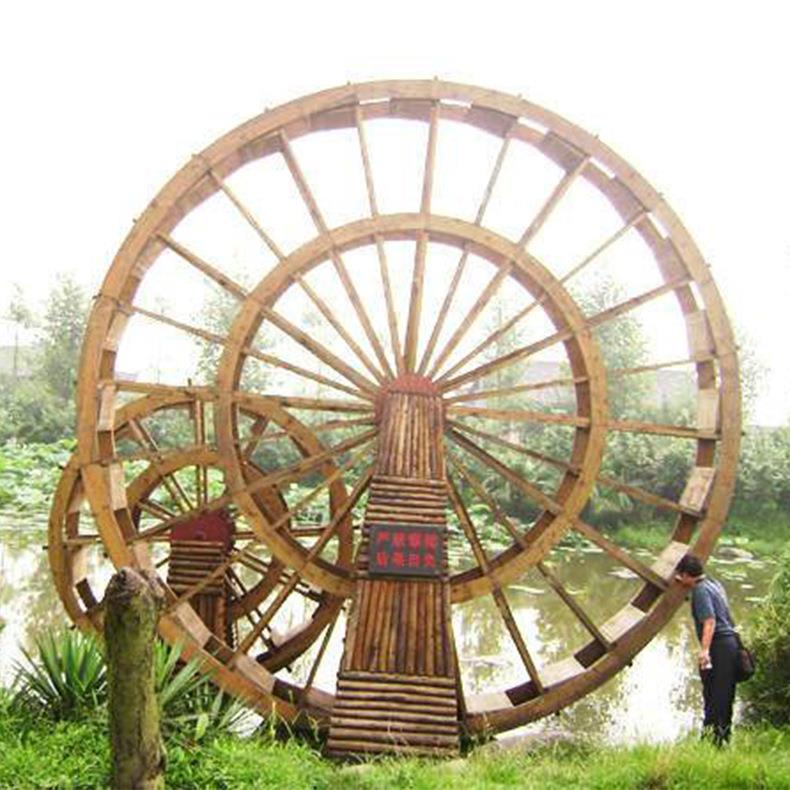 无穷大子母水车中国古代木质结构大型江湖河水车脚踏翻筒车摆件
