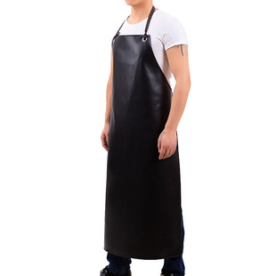 新品好货皮围裙logo厨房劳保成人工作打孔PU围裙黑色防水防油皮革