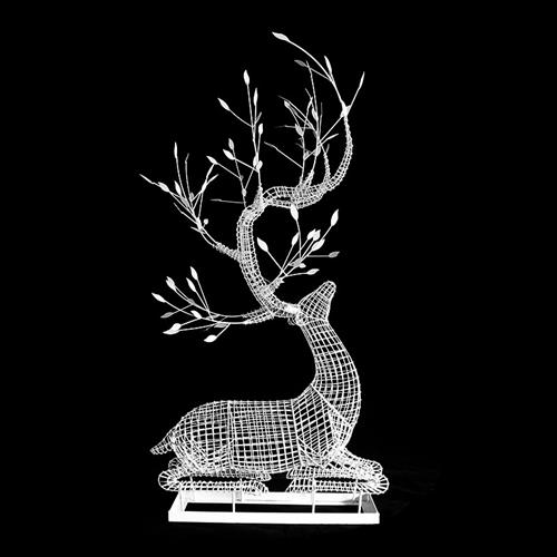 不锈钢编制镂空鹿雕塑钢丝字母发光梅花鹿摆件售楼部园林景观定制