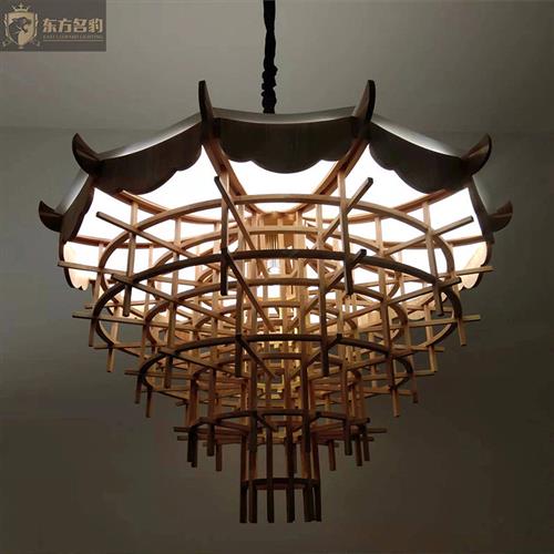 中式木艺吊灯酒店非标工程房子灯别墅大灯茶庄复古会客厅木艺吊灯