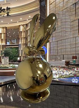 酒店大堂雕塑发光工艺品售楼处水景会所不锈钢蜜蜂摆件大厅软装饰