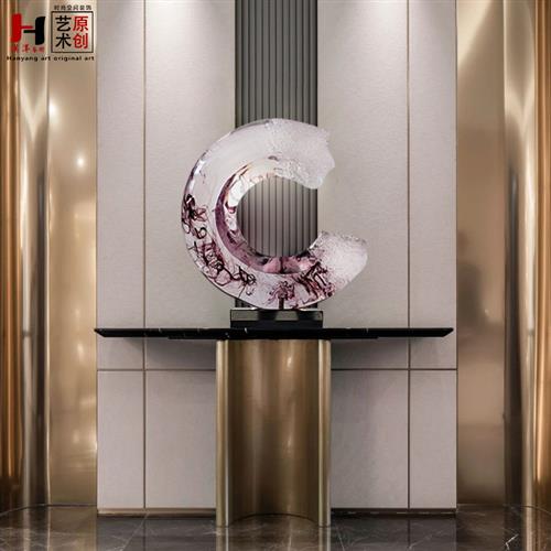 高档树脂装饰摆设仿琉璃蓝色艺术品酒店大堂软装雕塑