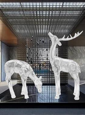 酒店售楼处透明树脂鹿雕塑摆件大型落地玄关楼道室内动物工艺品