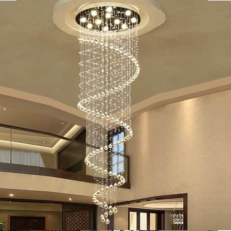 楼梯水晶吊灯新款法式覆式楼挑空长水晶灯客厅别墅旋转楼梯吊灯