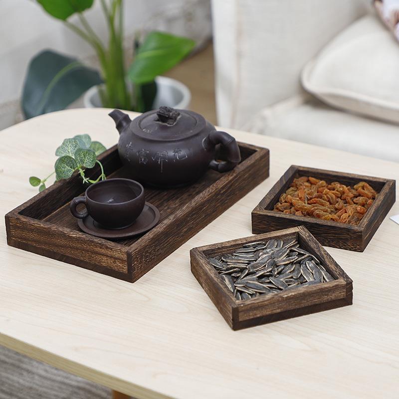 木质托盘实木烧色茶盘点心盘桐木早餐盘咖啡盘酒店餐厅上菜托盘子