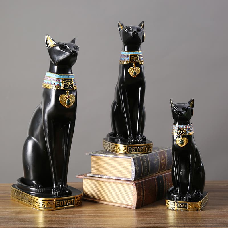 高级感雕像装饰品办公室工艺品招财复古法老黑猫雕塑埃及猫咪摆件