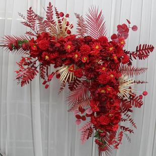 婚庆三角花排结婚拱门花舞台背景迎宾区布置排花仿真绢花花艺 新款