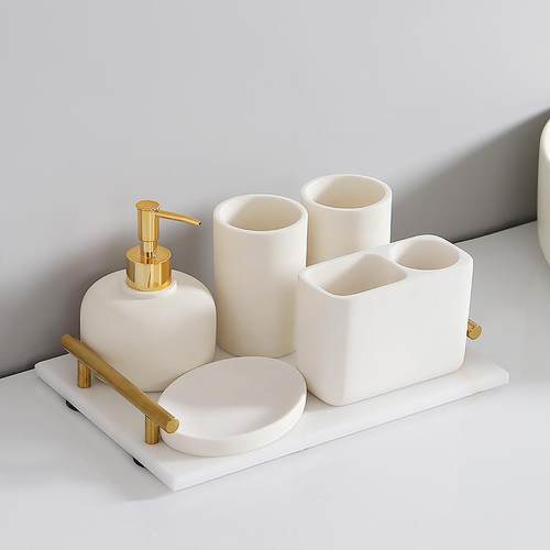 北欧简约卫浴五件套浴室洗漱套装牙杯套件卫生间置物架样板间托盘