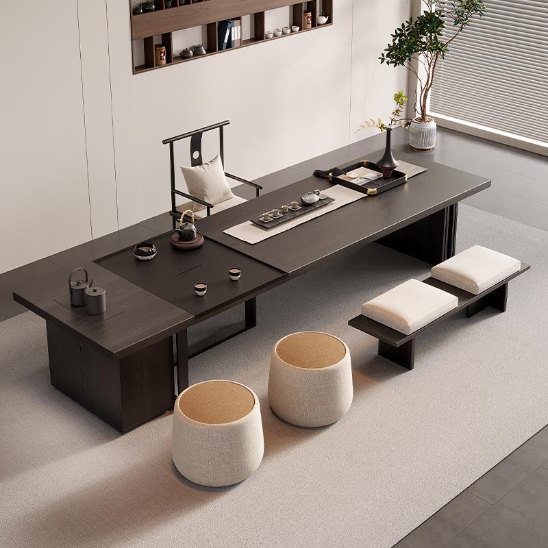 吉赠白蜡木新中式实木大板茶桌椅家用办公室黑色茶台2025新款高端