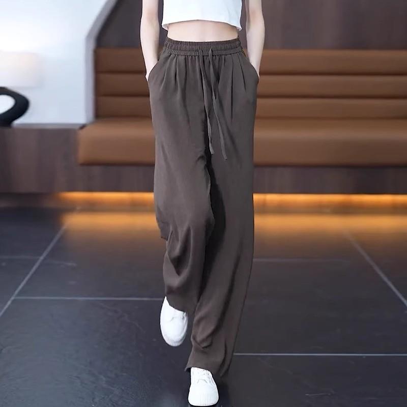 高档冰丝阔腿裤女铜氨丝长裤春夏薄款女裤新款高腰显瘦天丝直筒裤