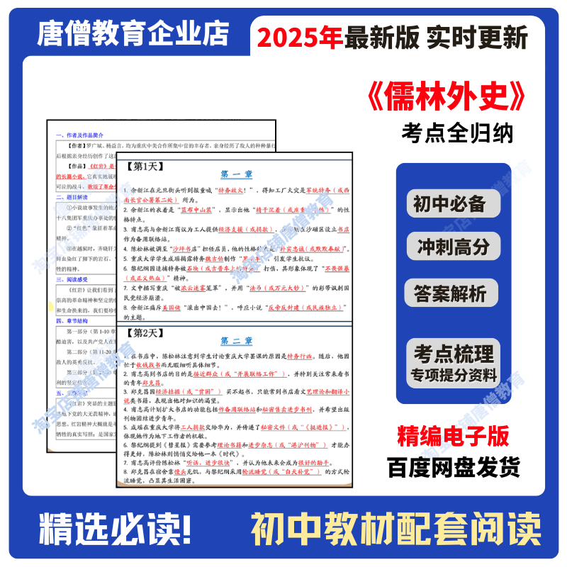 儒林外史必考知识考点手册考点梳理配套必考知识点初中必考12本名著总结中考必考初中教材配套阅读精编电子版