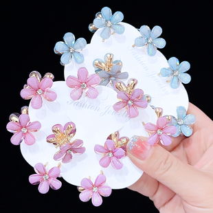 高档精致花朵抓夹水晶合金迷你小发抓碎发夹子山茶花发夹侧边发饰