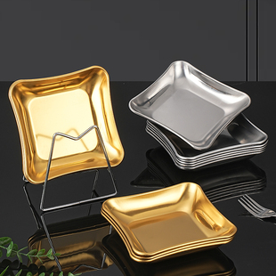 不锈钢小吃盘子圆盘吐骨碟食品级餐桌垃圾渣盘平底备菜盘家用