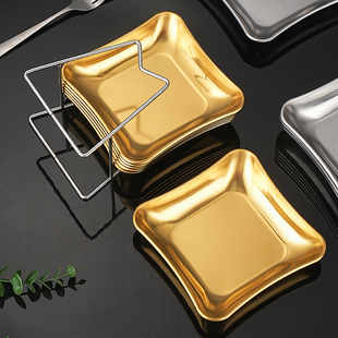 不锈钢骨碟套装家用桌面饭桌垃圾残渣吐骨头碟金色圆形小盘子碟子