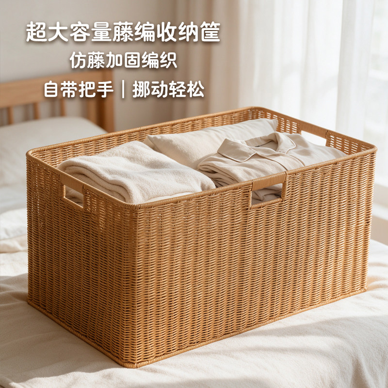 超大号加高收纳篮长方形橱柜仿藤编筐客厅杂物整理儿童玩具储物篮