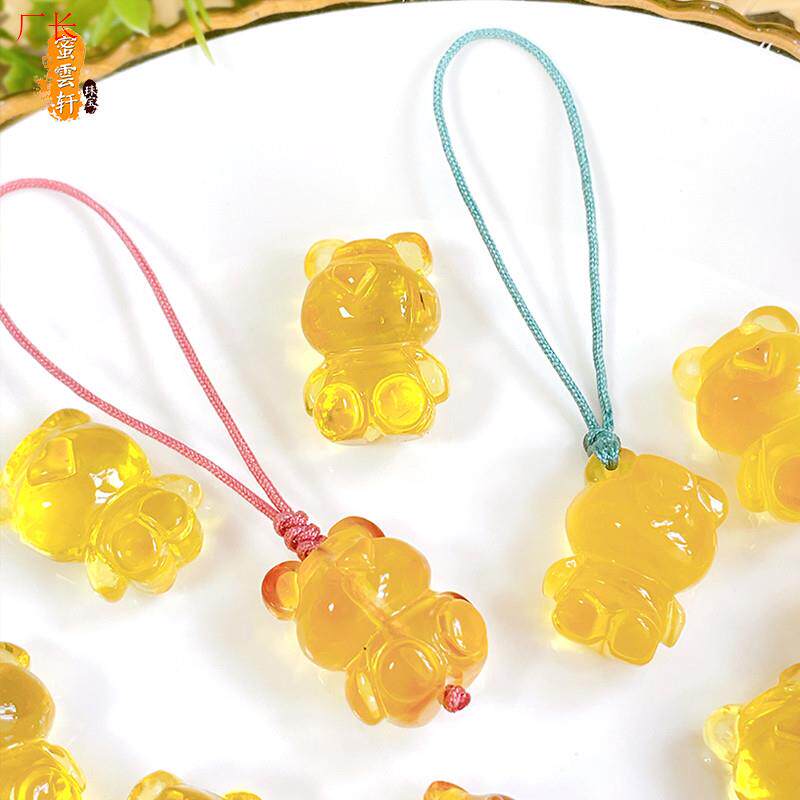 高端老班长珠宝天然琥珀蜜蜡小r熊手串项链吊坠戒指手链提溜金珀d