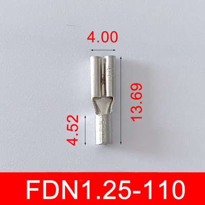 100只FDN1.25-110母头2.8插簧接插件插拔式铜冷压黄铜裸接线端子