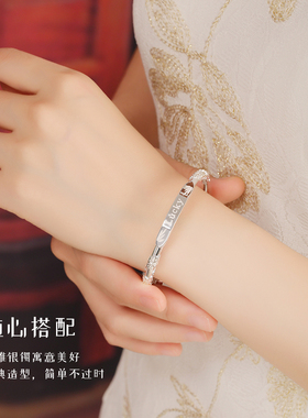 新品真足银999LUCKY手镯女链串