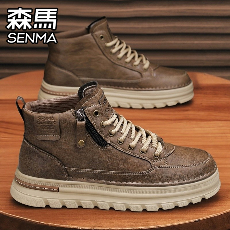森马高帮男鞋冬季运动休闲板鞋男士工作防水防滑真皮工装马丁靴子
