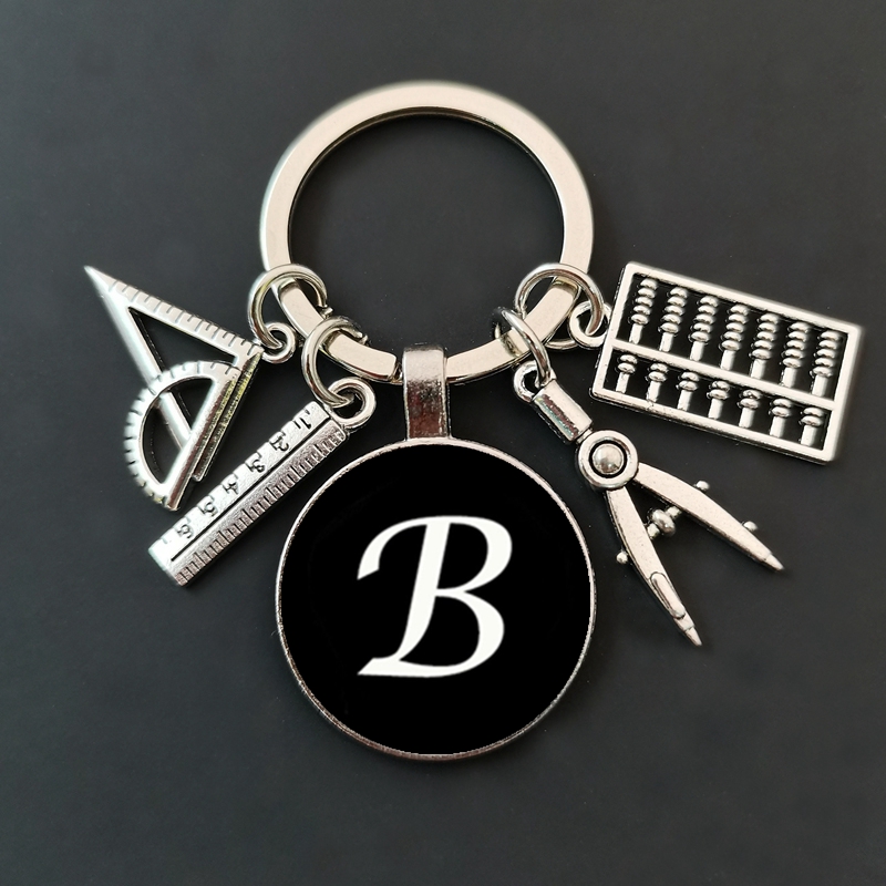 网红26 letter glass keychain, compass triangle ruler pendant 模玩/动漫/周边/娃圈三坑/桌游 古风/国风罩衫 原图主图