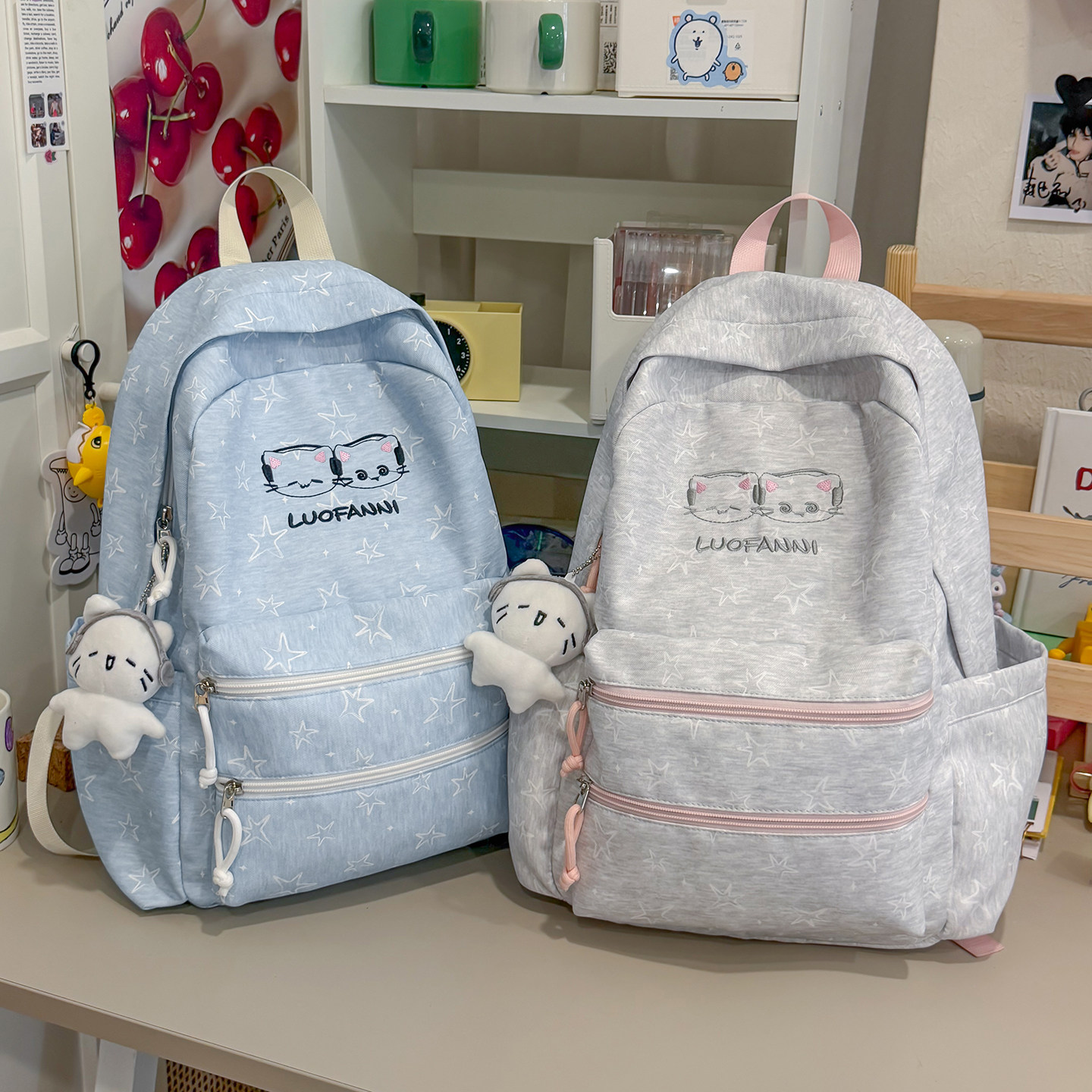 可爱猫咪小学生书包女韩版少女心初中生高中生双肩包轻便旅游背包