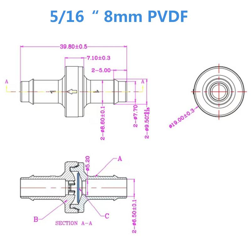 PVDF止逆阀6mm8耐臭氧耐
