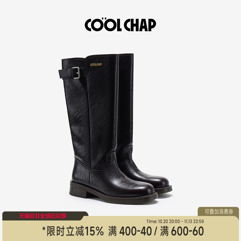 COOLCHAP城市轨迹系列时装靴26秋冬新款女复古做旧显瘦直筒骑士靴
