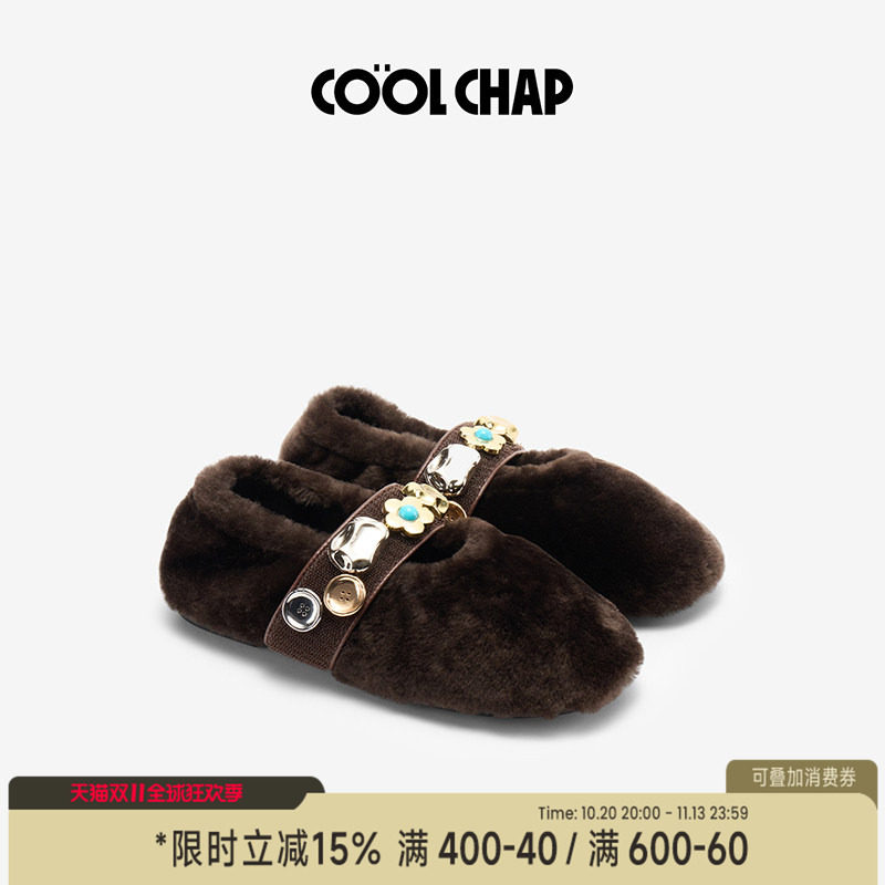 COOLCHAP即兴贴贴II系列玛丽珍女26冬季新款一字扣加绒羊皮毛毛鞋