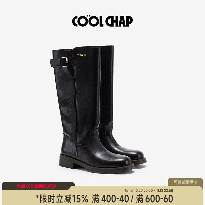 COOLCHAP城市轨迹系列时装靴26秋冬新款女复古做旧显瘦直筒骑士靴