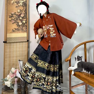 原创汉服女【玲珑】明制方领半袖补服琵琶袖里衣马面裙套装秋冬款