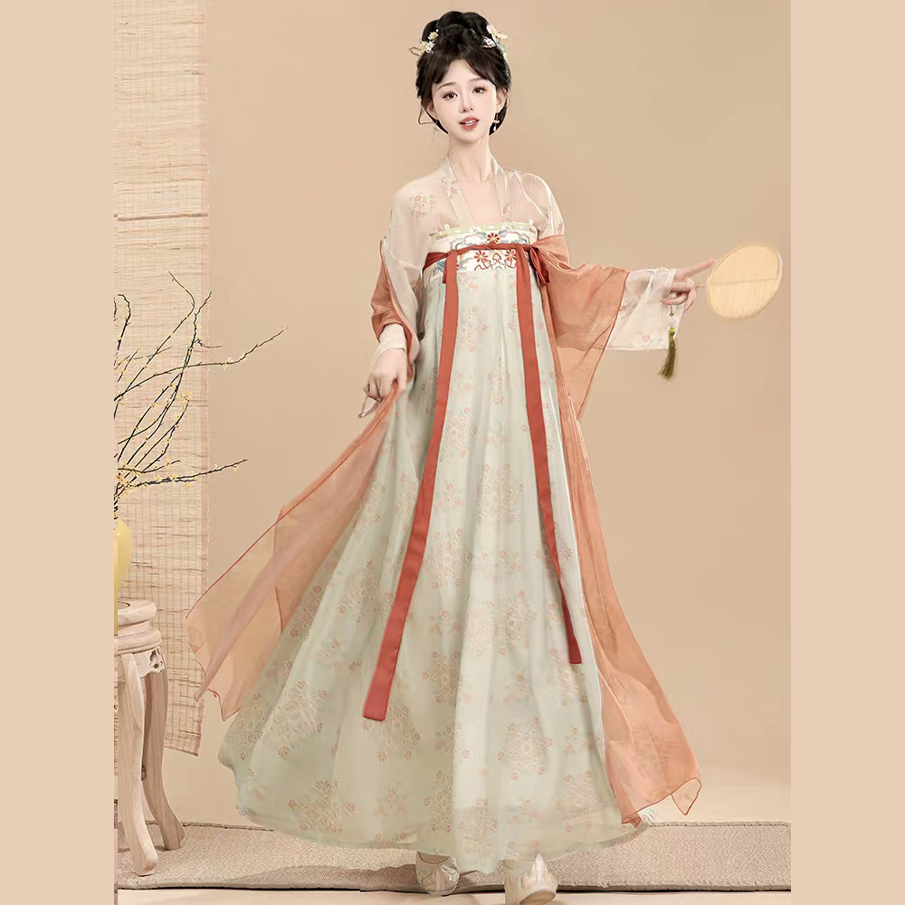 原创汉服女【唐颂】唐制复原款对襟上衫一片式齐胸破裙套装春季款