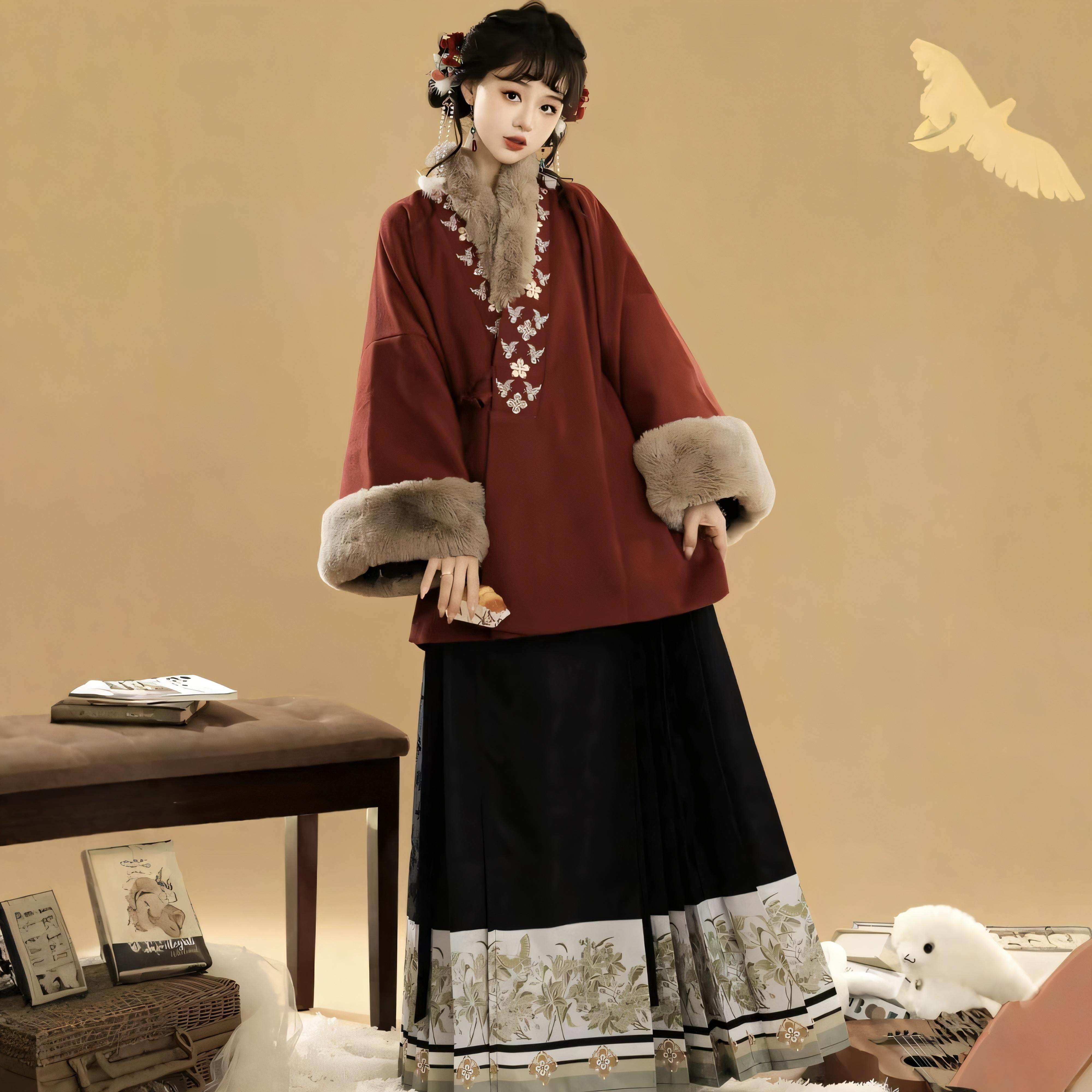 原创汉服女【秋意浓】明制加绒对交穿直领短袄马面裙日常套装冬款,女装/女士精品,汉服套装,淘宝优惠券,粉丝福利购,淘宝优惠卷