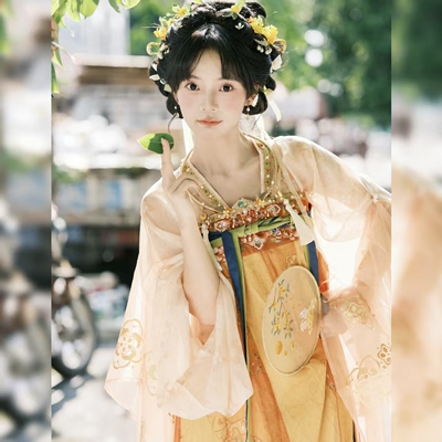 原创汉服女【重回汉唐-长安渡】唐制小唐风齐胸襦裙黄色套装春季