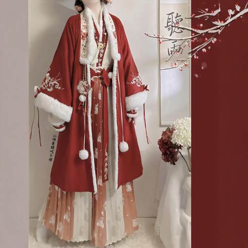 原创汉服女【兔绒绒】宋制对襟长袄交领齐腰唐制齐胸襦裙套装冬款