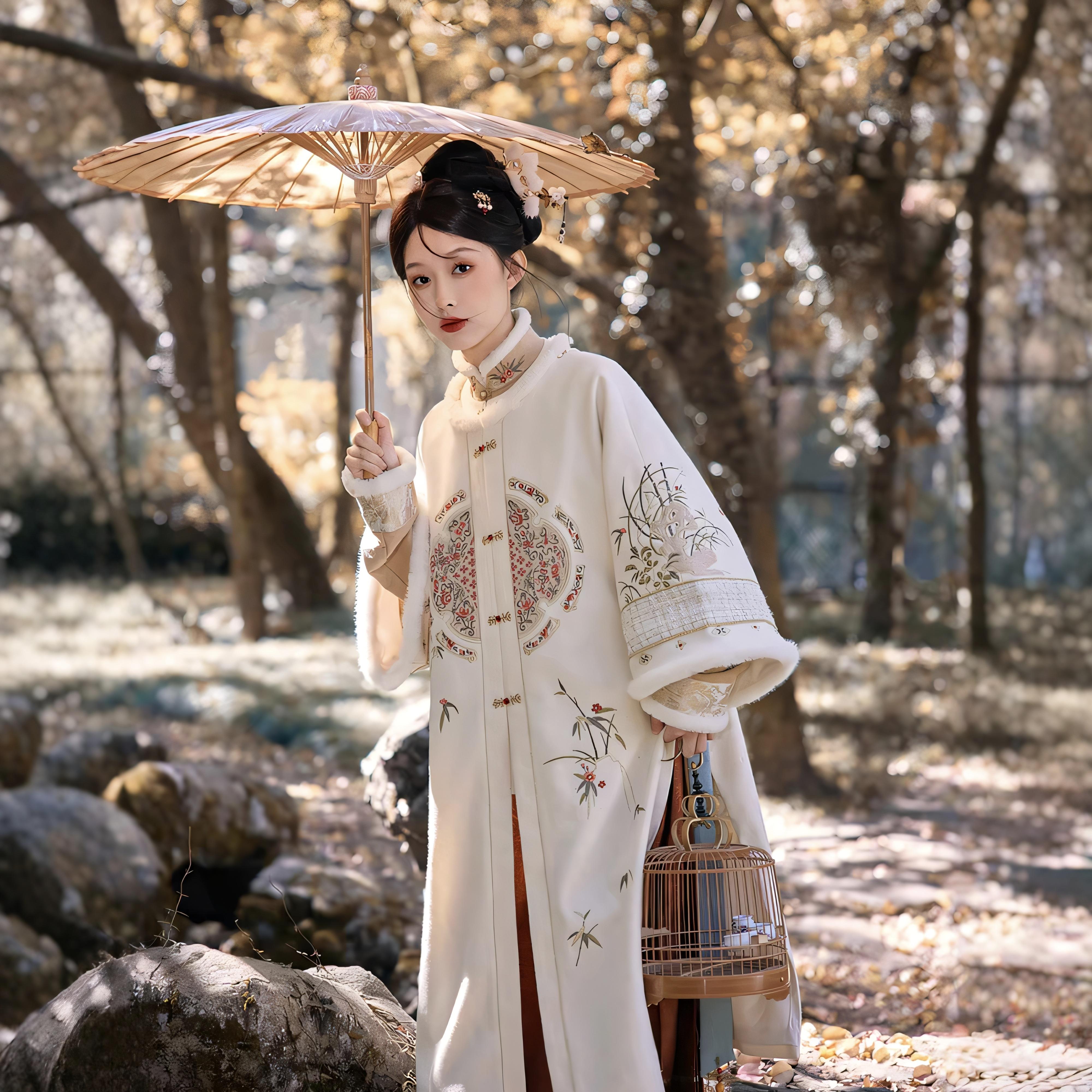 原创汉服女【剔红海棠】七月夕明制圆领长袄对襟衫马面裙套装冬季