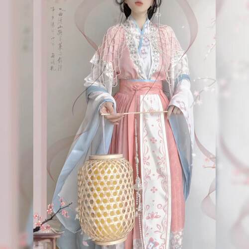 原创汉服女【落樱】魏晋风复原款传统改良国风神仙服粉色套装春款