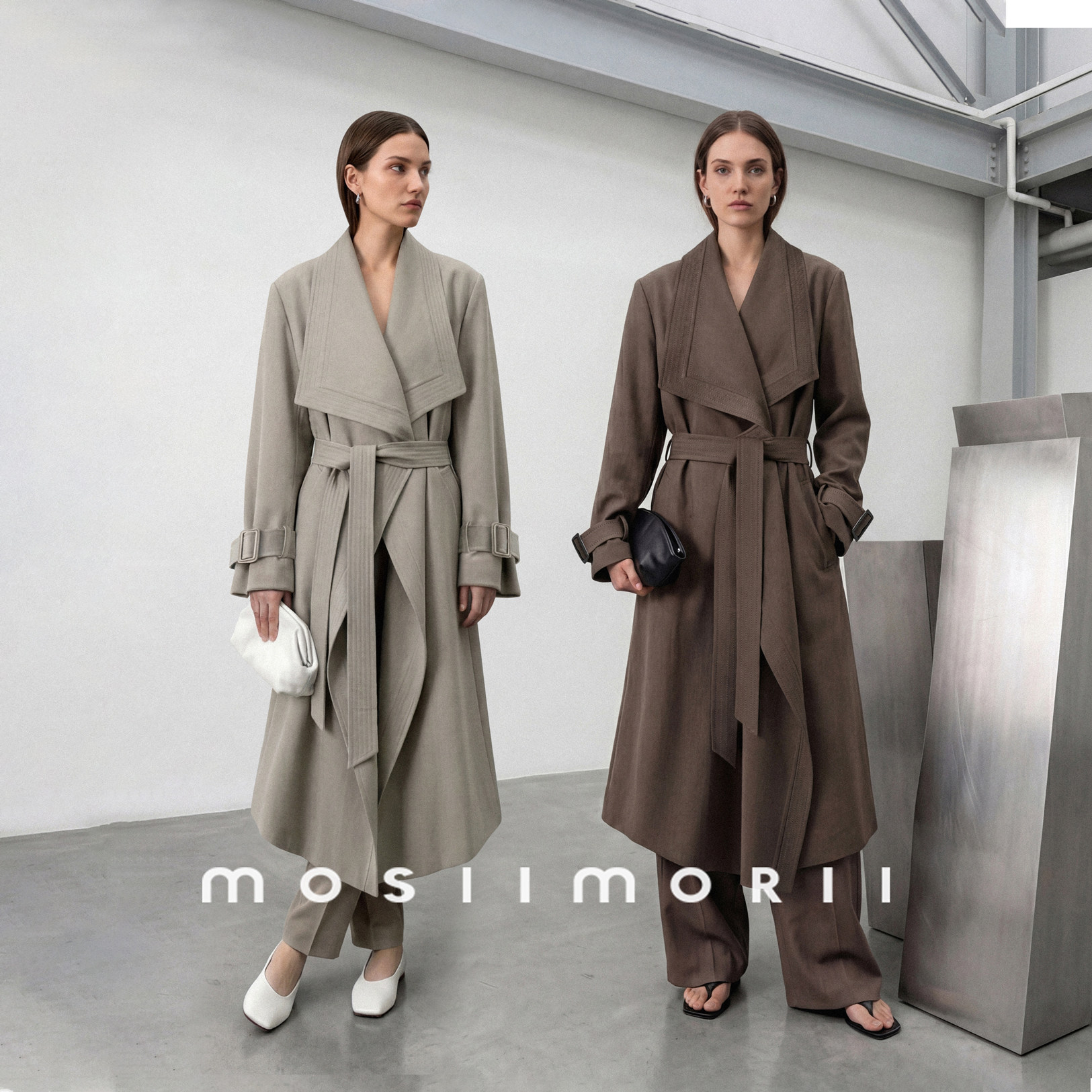 MOSIIMORII【素石】夏季极简风翻领风衣外套女2026新款系带收腰