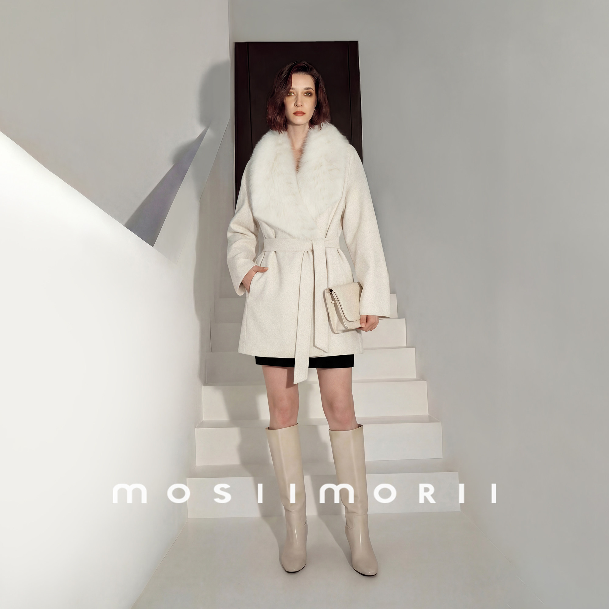 MOSIIMORII【1980薄暮】冬季轻奢狐狸毛领外套2026年新款毛呢大衣