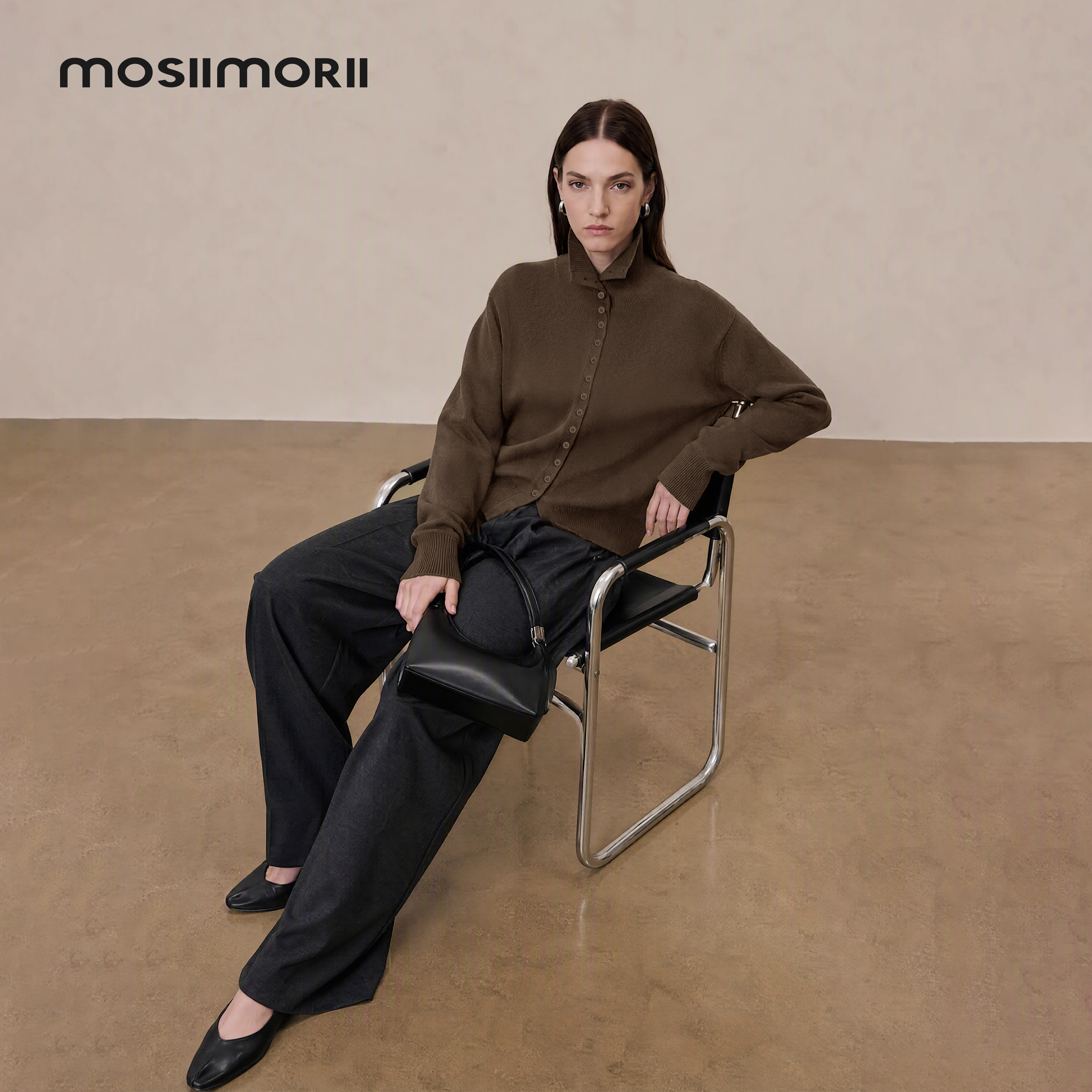 MOSIIMORII【温榆序章】秋冬款绵羊毛肌理针织开衫极简风通勤上衣