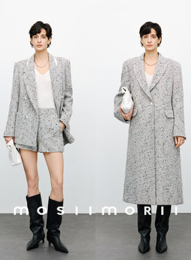 MOSIIMORII【浮游诗意】秋冬花米中长款大衣女2026新款粗花呢套装