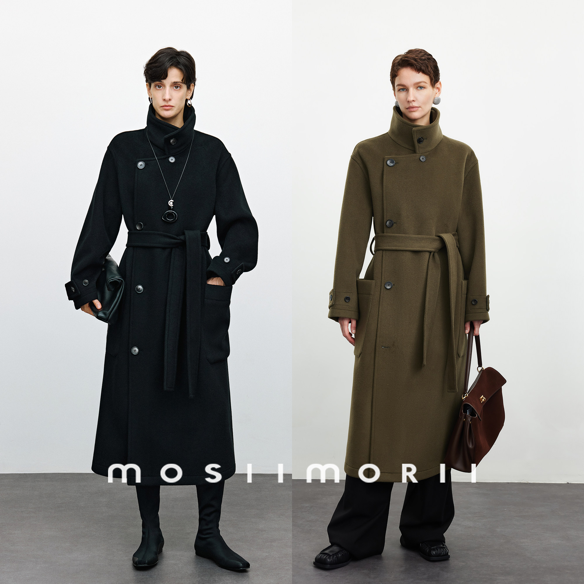 MOSIIMORII【杜维埃耳语】黑色羊毛大衣女2026秋季新款双面呢外套