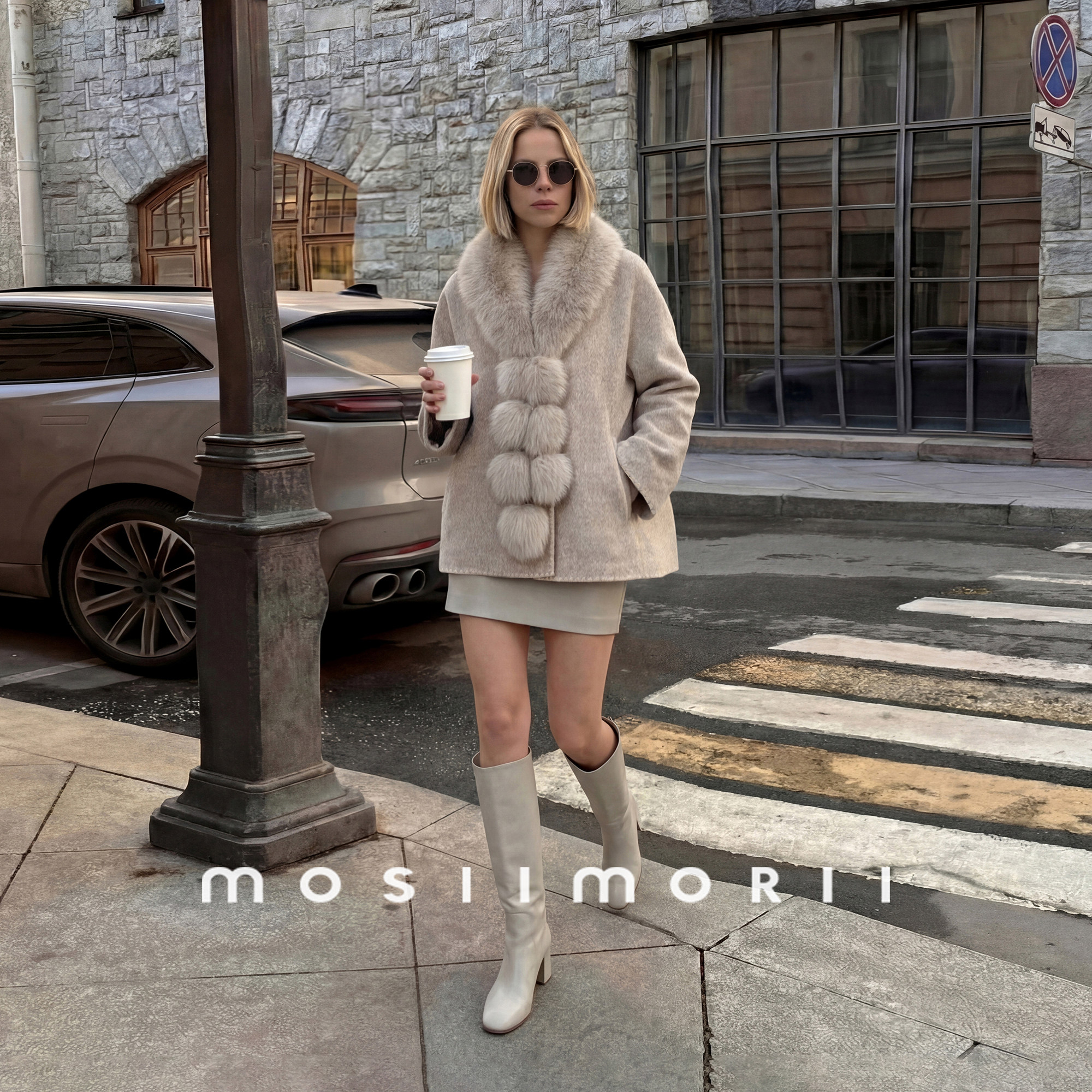 MOSIIMORII【雪绒花】狐狸毛领短款大衣女2026年新款秋冬新款外套