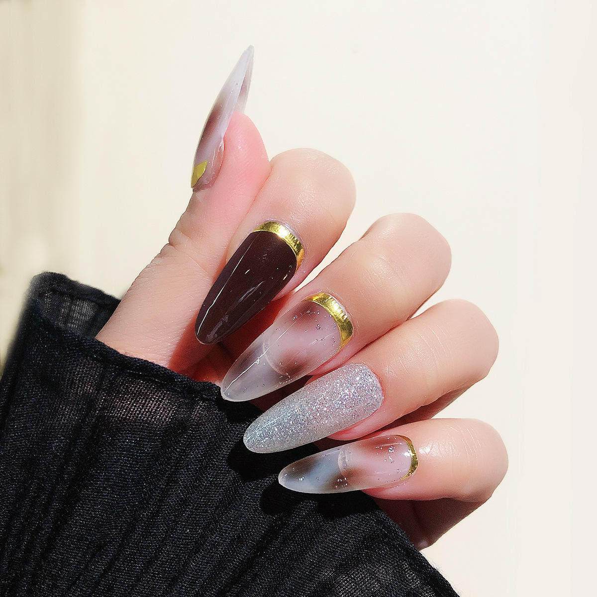 渐变美甲贴纸全贴成品甲现货假指甲甲油贴片爆闪法式辣妹法式渐变