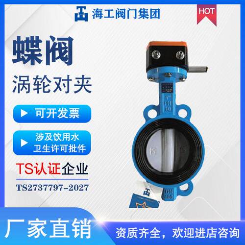 涡轮对夹蝶阀D371X-16Q球墨铸铁软密封蝶阀DN100DN50海工阀门集团