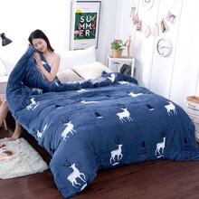 冬季法兰绒被套单件加绒加厚150x200家用牛奶绒四件套双面绒被罩